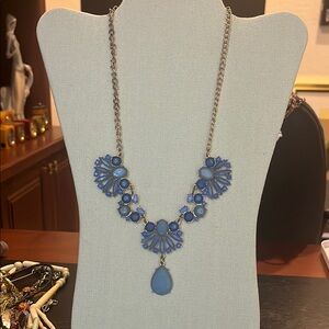 Awesome Vintage-Inspired Blue and Gold Beaded Floral Necklace